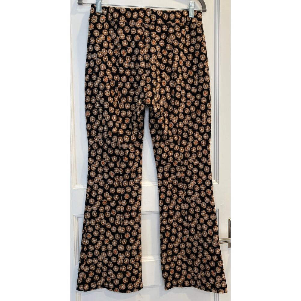 Anthropologie Maeve Sabine Kick Flare Pant Daisy Floral Black Brown Orange Small - Picture 2 of 3